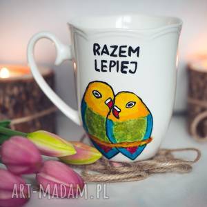 handmade kubki kubek ręcznie malowany papugi: razem lepiej