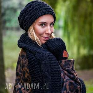 Szal merino u201cczarny szalik u201d, z wełny, z dodatkiem jedwabiu, z włóczki premium