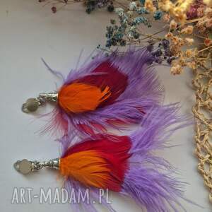 Kolorowe klipsy z energetycznymi piórami - duże i lekkie boho (handmade)