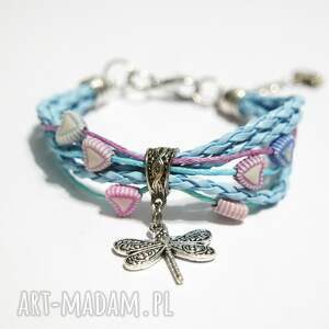 bransoletka - ważka, serce, niebieska rzemienie niej, prezent