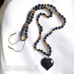 długi naszyjnik z sercem noc kairu granatowy naszyjnik, walentynki