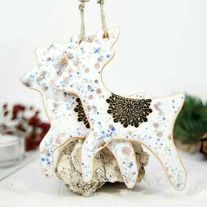 dekoracje świąteczne 1 ręcznie malowany ceramiczny renifer, białe ozdoby