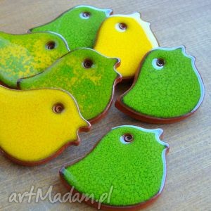 ręczne wykonanie ceramika zielone i zółte ptaszki