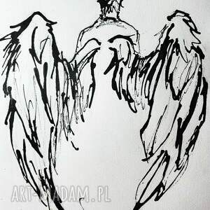 anioł grafika tuszem artystki adriany laube,obraz na papierze a3