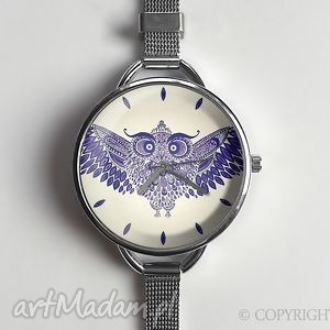 handmade zegarki sowa - zegarek z dużą tarczką 0870ws