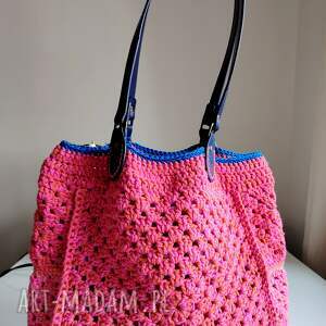 Szydełkowa torebka na ramię boho - letnia kolorowa shopperka 37x37