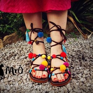 handmade buty mega kolorowe rzymianki z wężami soutache