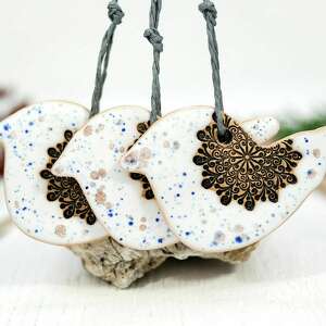 3 ceramiczne ptaszki choinkowe - śnieg, ozdoby świąteczne
