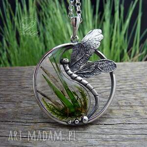 yin yang dragonfly, natura art clay srebro, wisior waszka, las