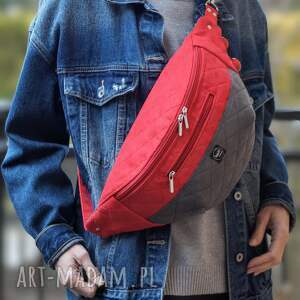 Prezent czerwono szara damska nerka XXL, mini plecak, nerkoplecak