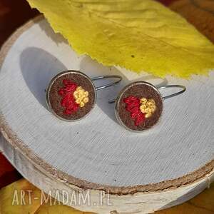 kolczyki bordowe jeżówki, haft ręczny ogrodniczki, ogrodowe