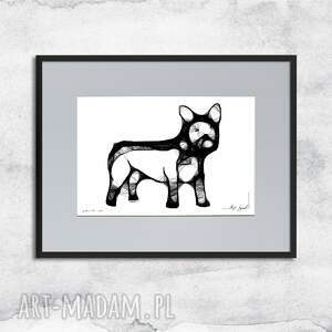 grafika z ramą - nr 107-buldożek plakat psem, dekoracja na ścianę