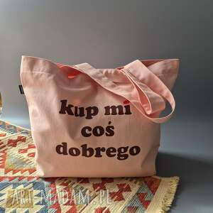 Duża różowa torba shopper z bawełny na zakupy