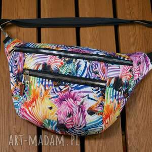 duża nerka wodoodporna kolorowe zebry, saszetka, prezent, torebka przez