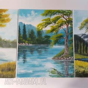 Prezent RĘCZNIE MALOWANY TRYPTYK AKRYLOWY GÓRSKI SPOKÓJ - Komplet 3