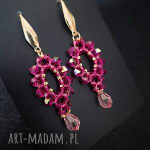 Długie Wiszące Kolczyki „Fuchsia z Koralików i Kryształków