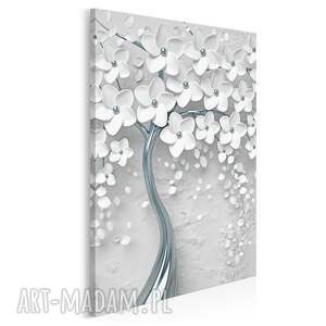 obraz na płótnie - drzewo srebrny biały kwiaty w pionie 50x70 cm 98405