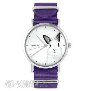 zegarek - królik fioletowy, nylonowy, typ militarny, zając, prezent