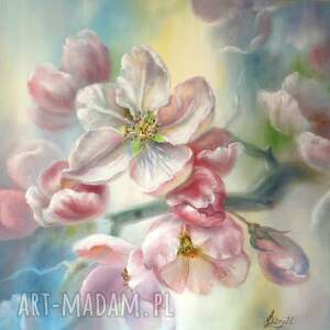 kwiat jabłoni, ręcznie malowany obraz olejny, L. Olbrycht