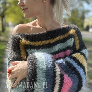 Kolorowy sweter oversize z alpaki i merynosa handmade