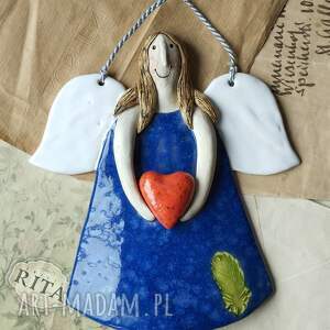 handmade ceramika aniołek granatowy z sercem