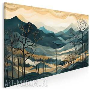 obraz do salonu - stylizowany pejzaż górski drzewa 70x50 cm 104801