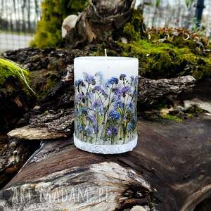 świeczniki ręcznie robiona świeca botaniczna z suszonymi kwiatami niezapominajki