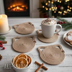 Zestaw podkładek ze sznurka koty rękodzieło na prezent Ps27