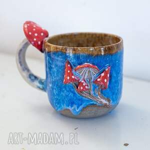 Prezent Duży kubek z Muchomorem handmade | Lava blue| ok 500 ml no dot
