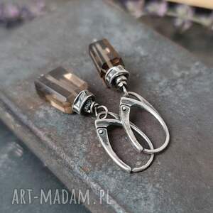 kolczyki z kwarcem dymnym 2, srebro oksydowane, kamienie naturalne