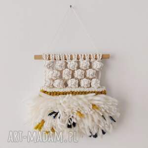 mała makrama z wełną gobelin, makatka, macraweave, styl boho, dekoracje