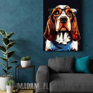 portret psa hipsterskiego - abby wydruk na płótnie 50x70 cm B2, basset pies