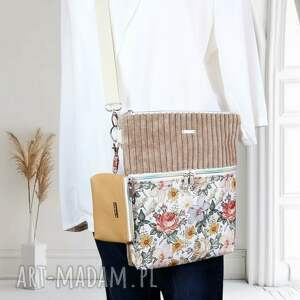 listonoszka sztruksowa kwiaty beżowa zawieszka