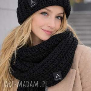 szaliki komplet czapka i szeroki ciepły szal z wełny 160x25