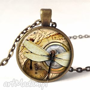 handmade naszyjniki ważka z kompasem - medalion z łańcuszkiem