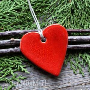 handmade na święta prezent czerwone serce - zawieszka ceramiczna
