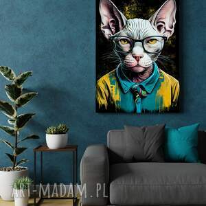 handmade dekoracje portret kota hipsterskiego - zigi - wydruk na płótnie 50x70 cm