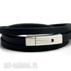 Skórzana bransoletka męska - czarna, argentomen