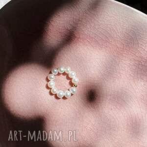 pierścionek - perły biżuteria z pereł, elastyczna, stal nierdzewna