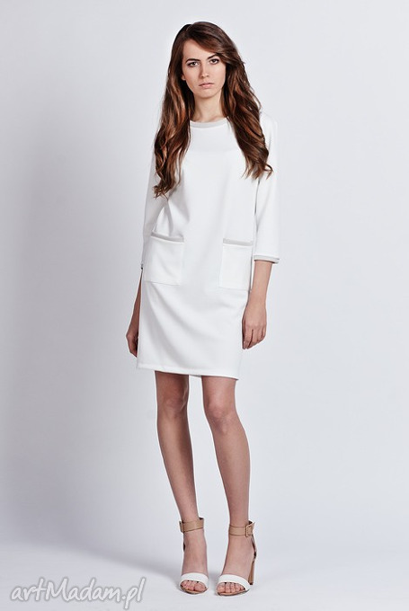 minimalistyczna sukienka z lamówkami suk 103-ecru Ubrania