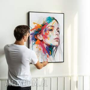 plakat portret twarz kolor abstrakcja - format 40x50 cm, plaka do sypialni