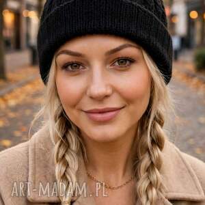 Czarna czapka zimowa mazurska noc - 100 wełna merino, unisex, ręcznie, prezent, dla niej, damska