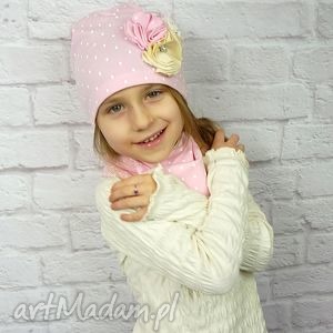 handmade czapki cienki komplet dla dziewczynki, czapka, komin, opaska