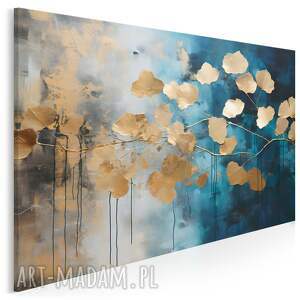 obraz do salonu - złote liście na gałęzi abstrakcja botaniczna 70x50 cm