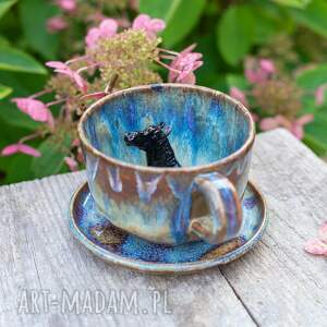 handmade ceramika filiżanka z koniem | opal | filiżanka do kawy | kary koń | 310