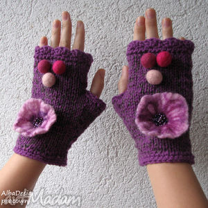handmade rękawiczki mitenki - fiolet
