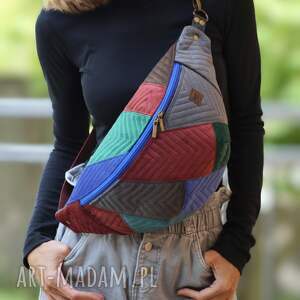 kolorowa patchworkowa nerka xxl, mini plecak nerkoplecak pluszowa saszetka