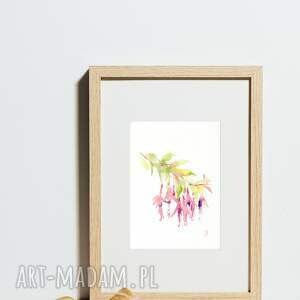 oryginalna akwarela fuksja, kwiaty, dekoracje mieszkanie, obraz