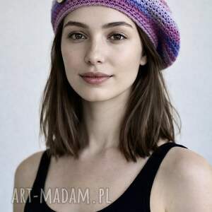 Wiosenny beret damski z antenką ręcznie robiony bawełna one size