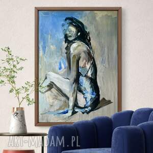 Blue Dress - 120x80, kobieta szkic, obraz, obrazy do salonu